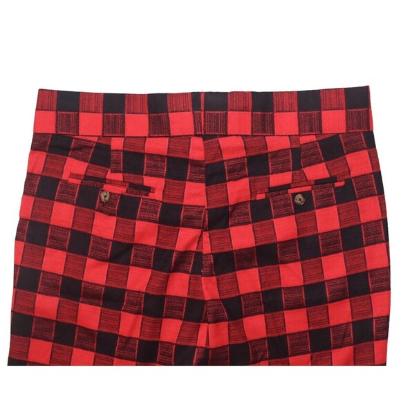 Mens Gurkha Pants Red Black Plaid Check Slim Straight High Waist Flat Front 34 - Picture 5 of 7